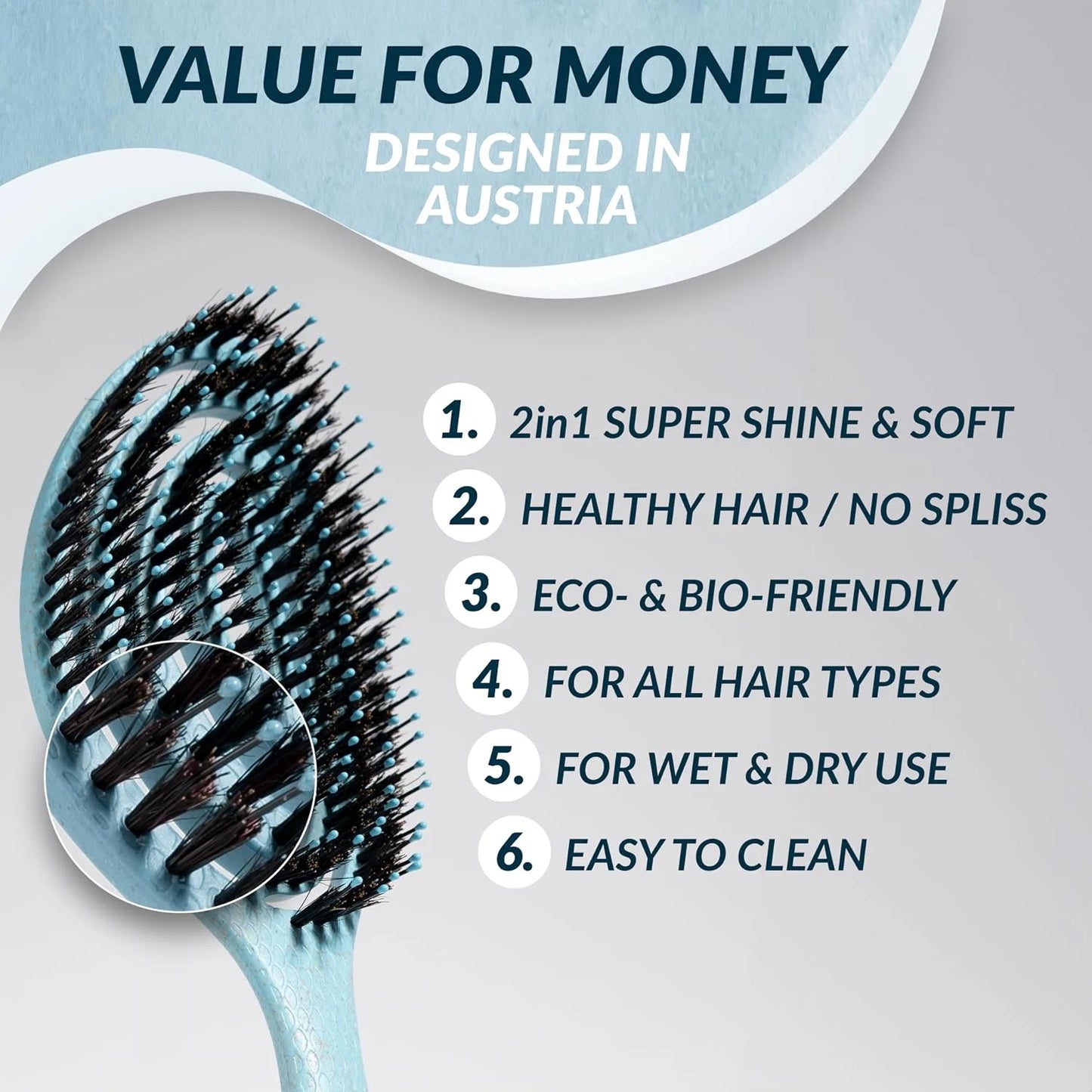 marQus Detangle Boar Brush Women and Men, Exclusive Ultra-soft bending Bristles and Body - Glide Through Tangles With Ease For All Hair Types - Women, Men, Wet And Dry Hair, 1pcs Brown Brush