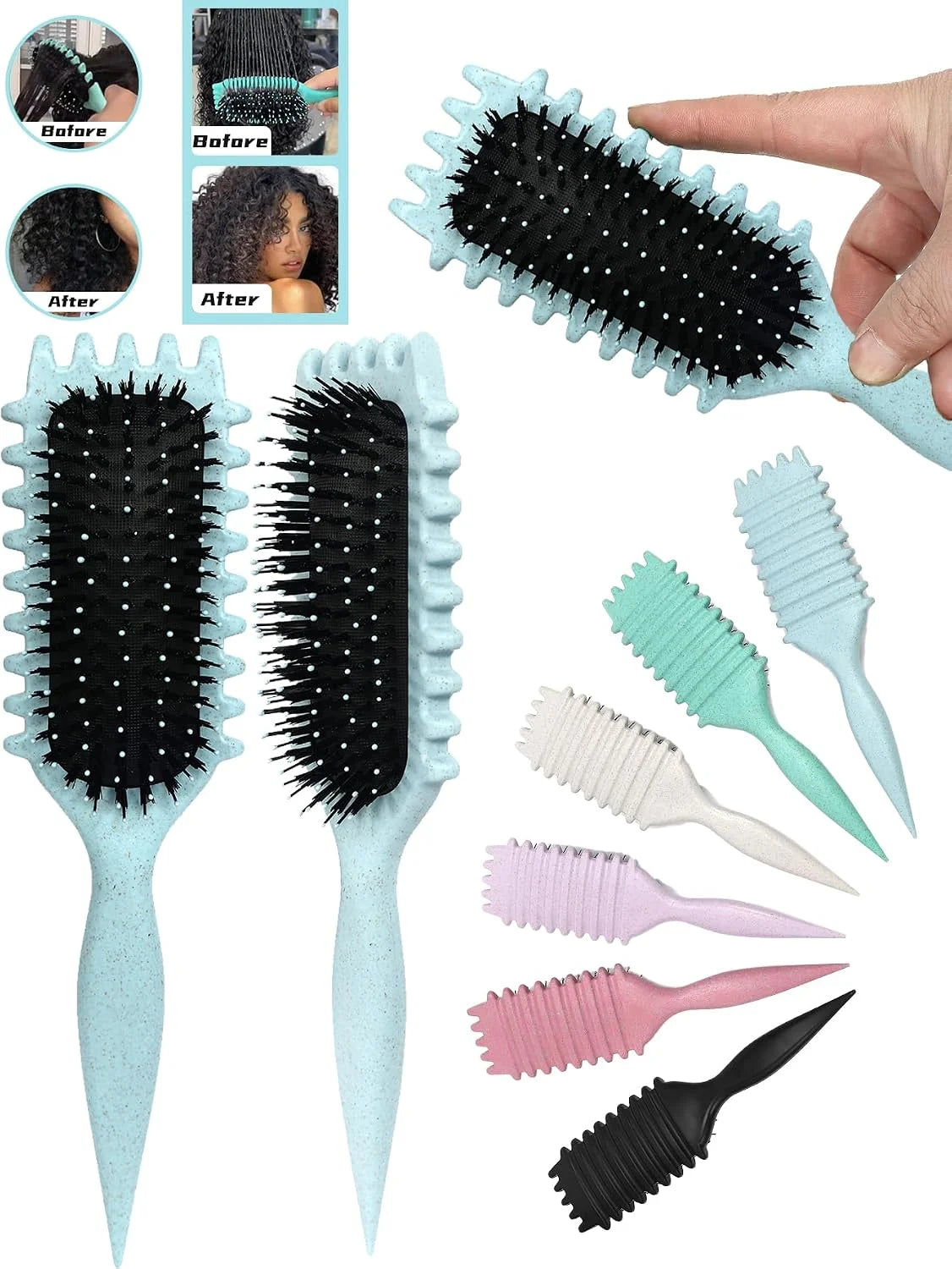 Blue Curl Defining Brush for Curly Hair – Detangling & Styling Brush for Women & Men, Defines 2A to 4C Curls, Reduces Frizz, Perfect for Wet & Dry Hair (Blue)
