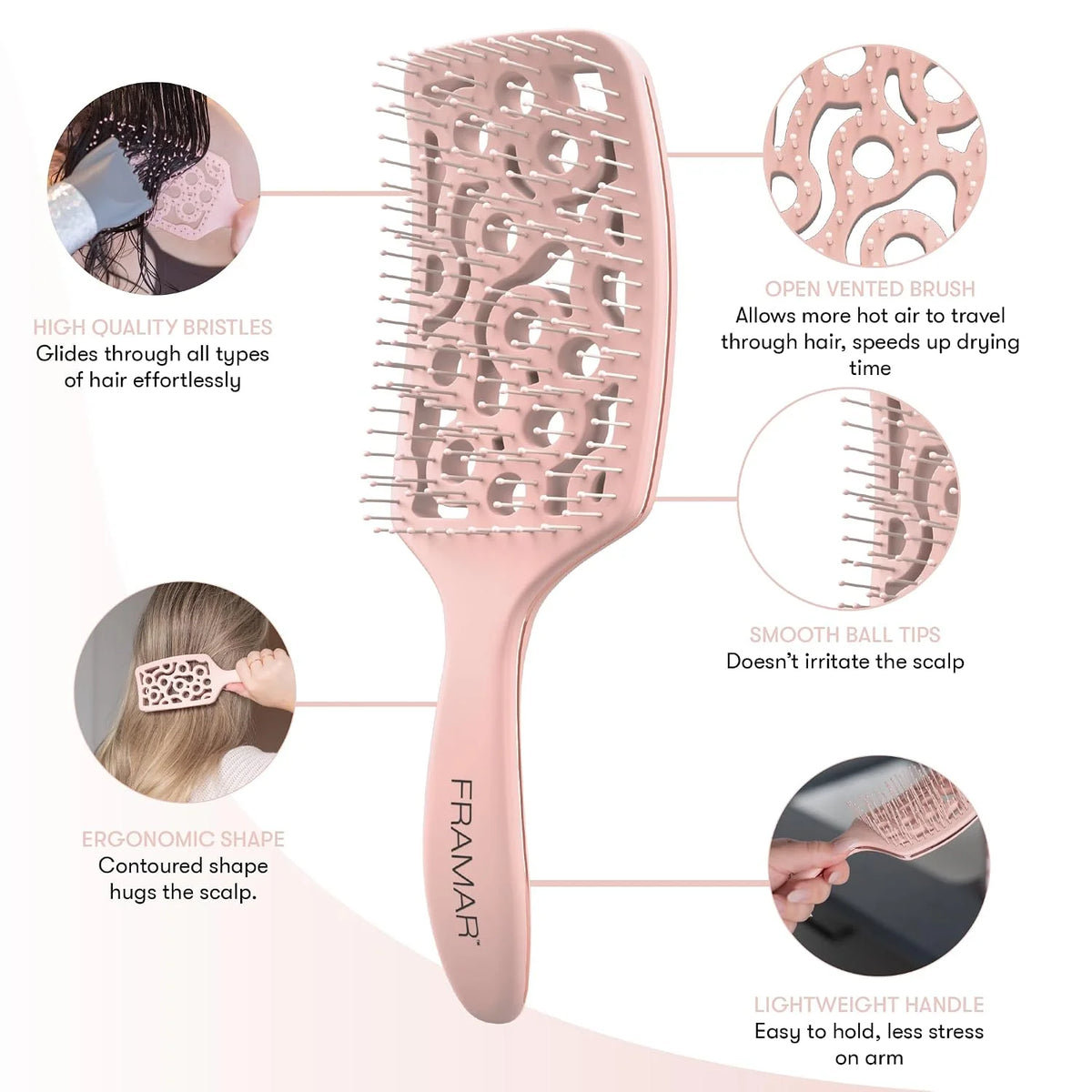 FRAMAR Professional Vented Hair Brush, Curved Hair Brush For Blow Drying