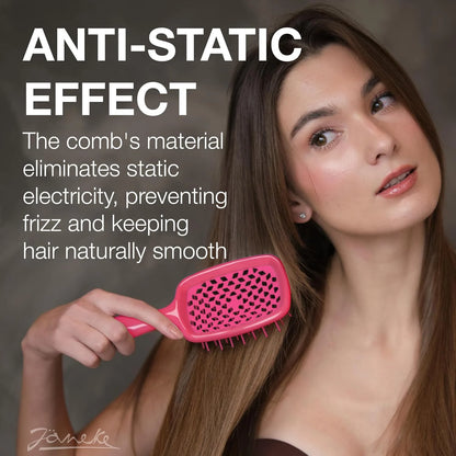 Janeke J-Brush Detangling Comb for Curly and Wavy Hair – Wide Tooth J-Shape Brush for Wet and Dry Use – Anti-Frizz, Lightweight and Gentle on Scalp – Made in Italy Professional Styling Tool (Black)