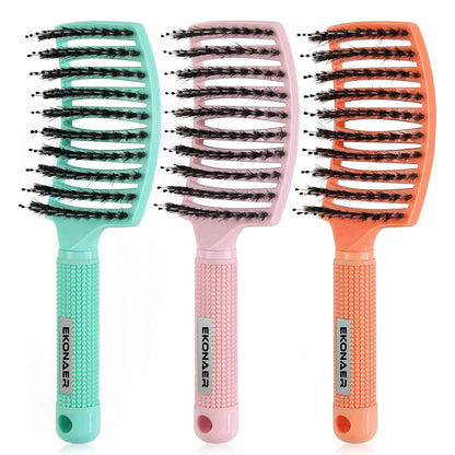 2 Pack Detangling Brush Getting Knots Out without Pain Adds Shine and Makes Hair Smooth,Detangler Boar Bristle Hair Brush for Adult & Kids Wet or Dry Hair(Green&Pink)