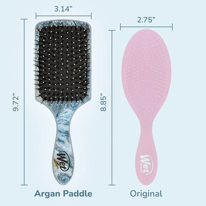 Wet Brush Paddle Shine Enhancer with Argan Oil, Distressed Wood - Ultra-Soft IntelliFlex Detangling Bristles with Boar Bristles For A Smooth & Shiny Finish - Pain-Free Hair Brush For Women & Men