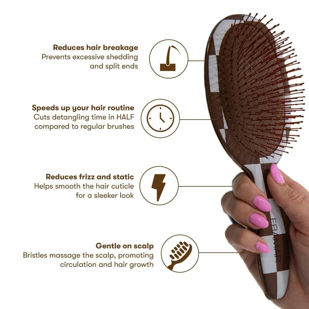 FRAMAR Checkered Hair Brush Detangler, Wet Hair Brushes For Women – Pink