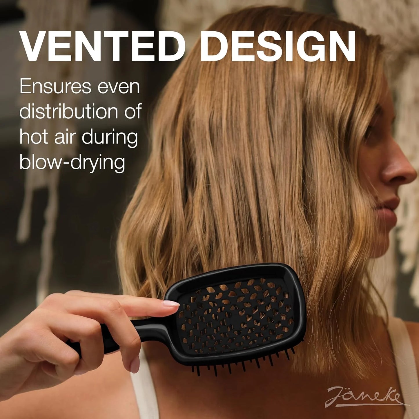 Janeke J-Brush Detangling Comb for Curly and Wavy Hair – Wide Tooth J-Shape Brush for Wet and Dry Use – Anti-Frizz, Lightweight and Gentle on Scalp – Made in Italy Professional Styling Tool (Black)