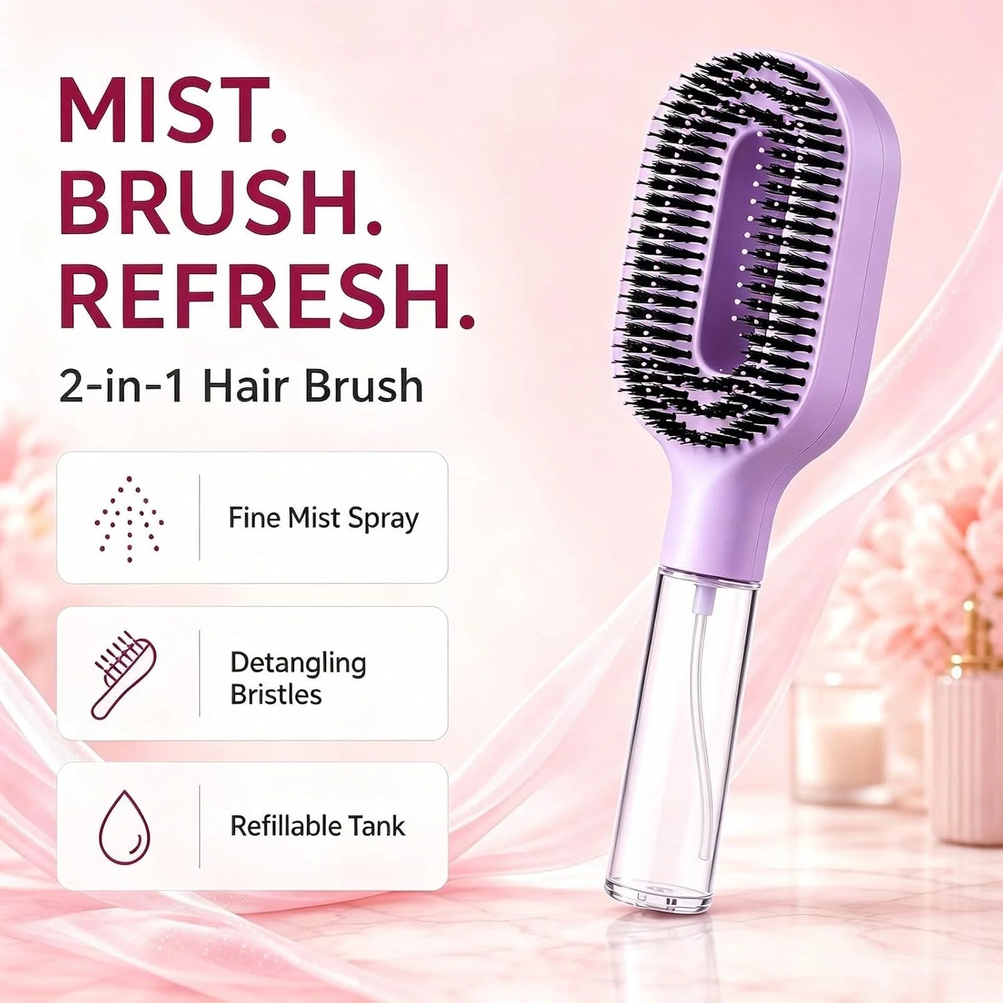 2-in-1 Hair Brush with Water Spray Mister, Fine Mist Spray Brush for Hair Detangling Wet & Dry, Liquid Spraying Hairbrush for Curly Thick Hair & Kids (Sky Blue)
