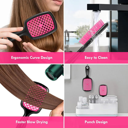 4 Pack Vented Detangling Hair Brush - Detangler Hairbrush with Soft Bristles for Effortless Tangle Free - Ideal for Wet Dry or Curly Damaged Hair for Women Men Kids