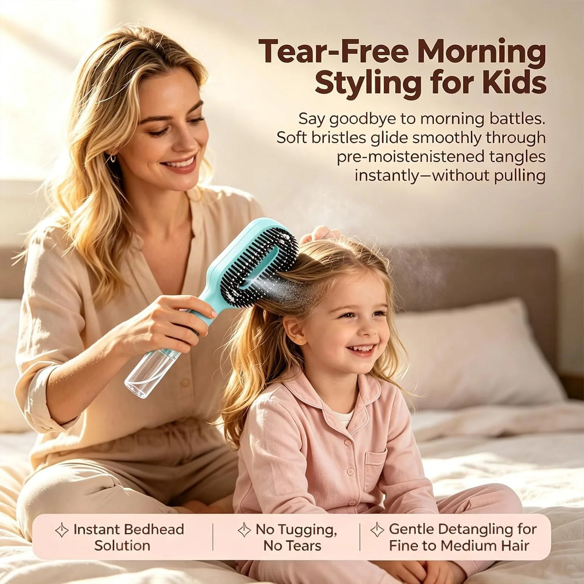 Water Spray Hair Brush for Kids, Detangling Spray Comb for Fine Hair 1Green