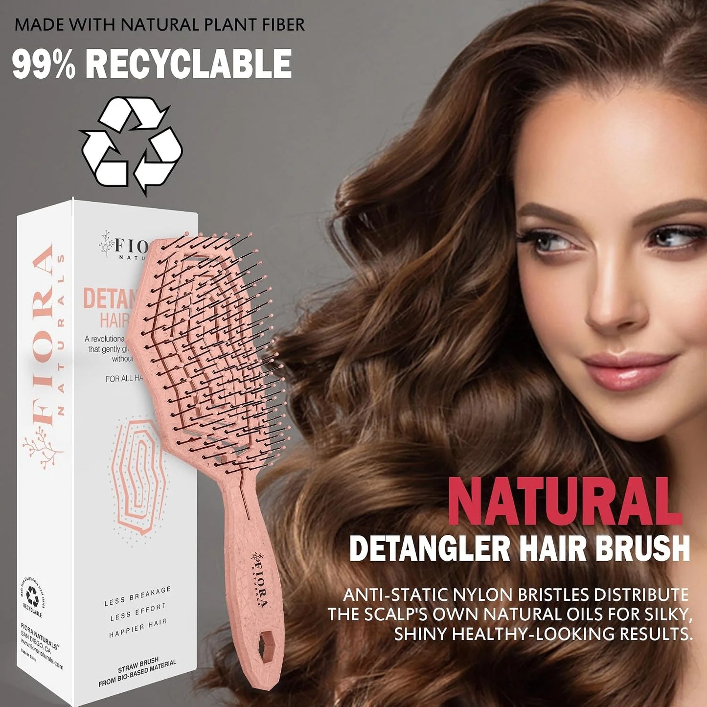 Fiora Naturals Detangling Hair Brush for Women, Detangler Hair Brush, Pink