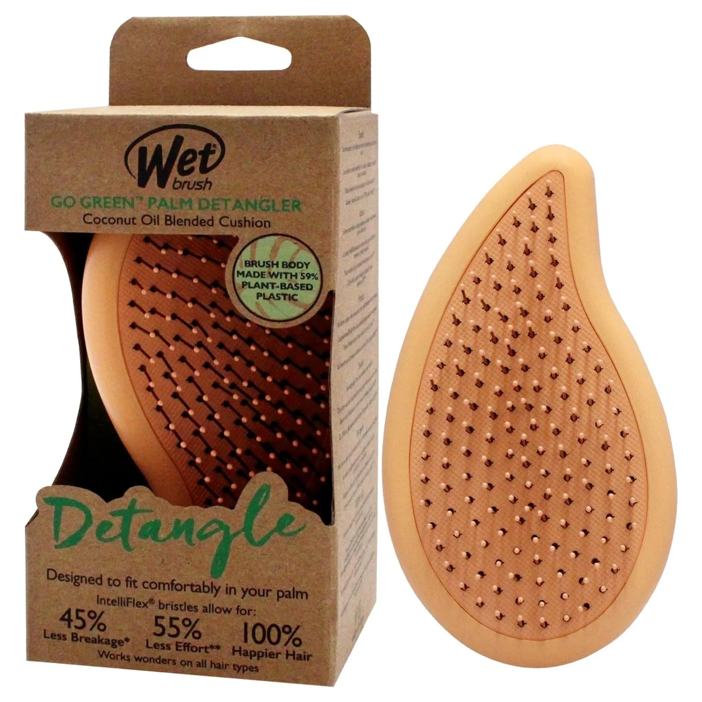Wet Brush Go Green Palm Detangling Hair Brush Infused with Coconut Oil - Pain-Free Ultra-Soft Detangler Bristles Glide Through Tangles with Ease - Protects Against Split Ends For Wet & Dry Hair