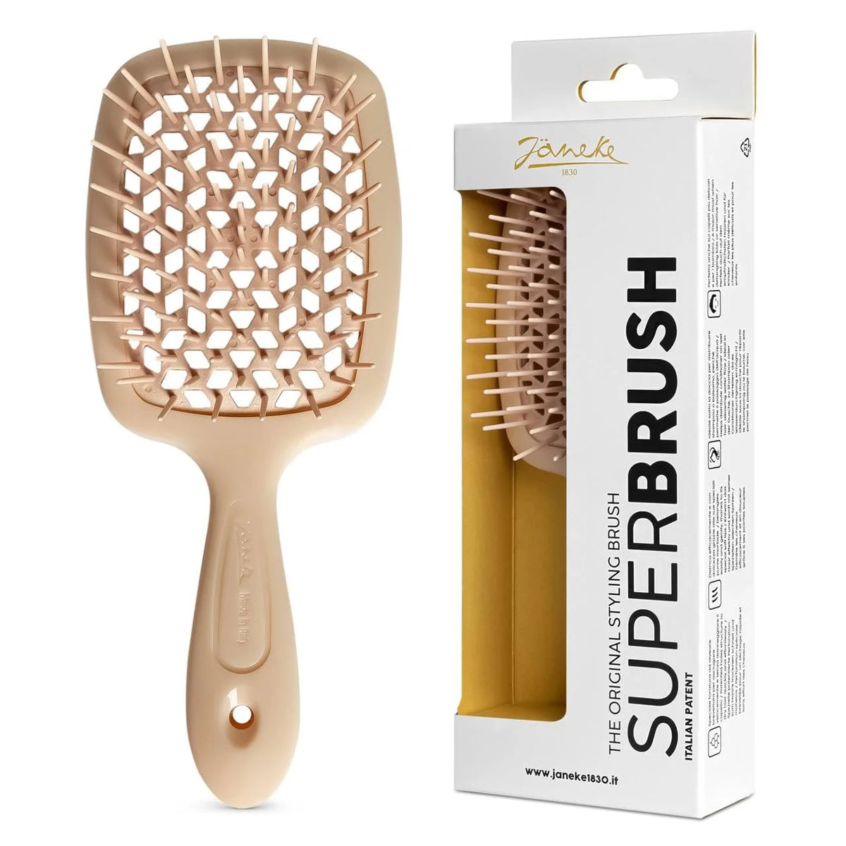 Janeke J-Brush Detangling Comb for Curly and Wavy Hair – Wide Tooth J-Shape Brush for Wet and Dry Use – Anti-Frizz, Lightweight and Gentle on Scalp – Made in Italy Professional Styling Tool (Black)