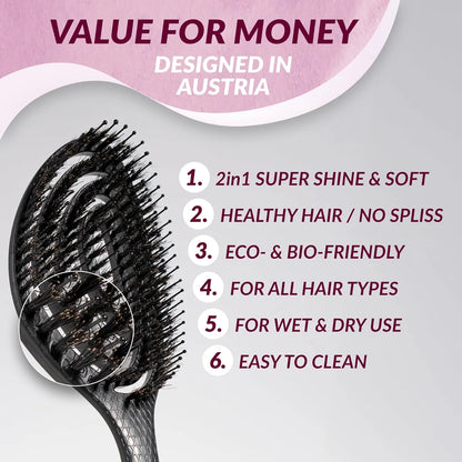 marQus Detangle Boar Brush Women and Men, Exclusive Ultra-soft bending Bristles and Body - Glide Through Tangles With Ease For All Hair Types - Women, Men, Wet And Dry Hair, 1pcs Brown Brush