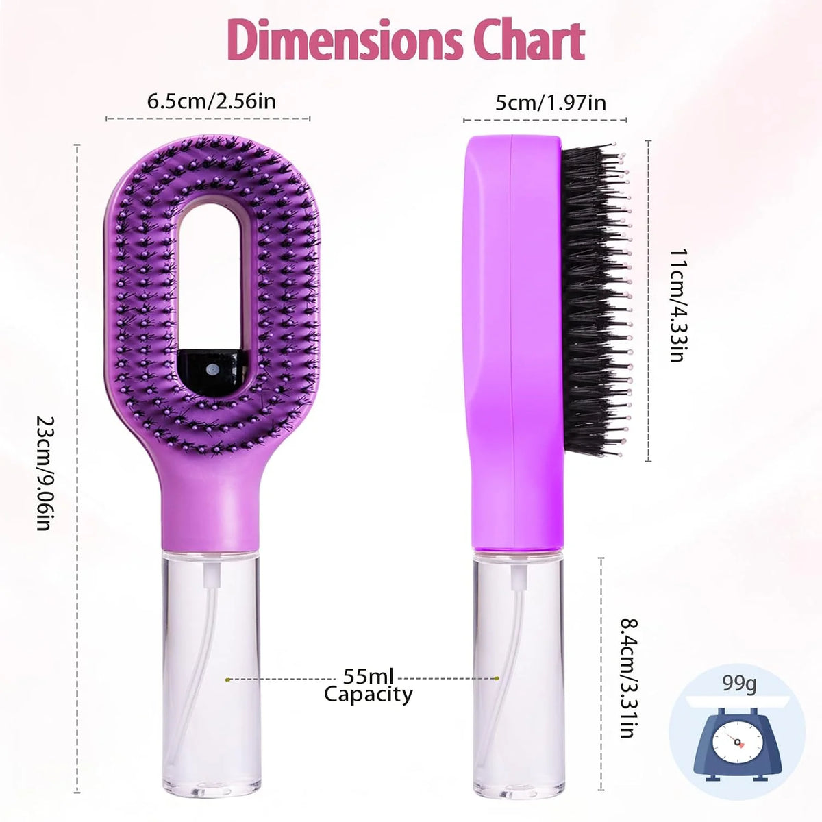 Hair Brush with Water Spray - 2-in-1 Detangler Brush for Frizz Control