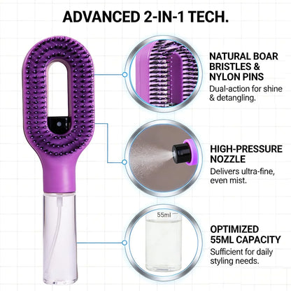 Hair Brush with Water Spray - 2-in-1 Detangler Brush for Frizz Control