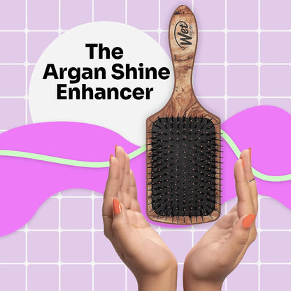 Wet Brush Paddle Shine Enhancer with Argan Oil, Distressed Wood - Ultra-Soft IntelliFlex Detangling Bristles with Boar Bristles For A Smooth & Shiny Finish - Pain-Free Hair Brush For Women & Men