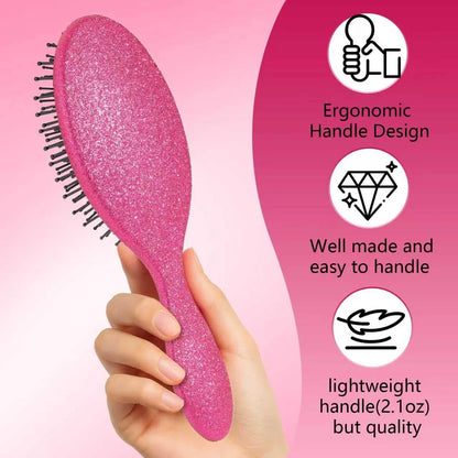 Glitter Detangling Brush, Wet & Dry Tangle-Free Hair Brush for Women & Girls, No Tangle, Soft and Flexible Bristles for Straight, Curly and Thick Hair (Red)