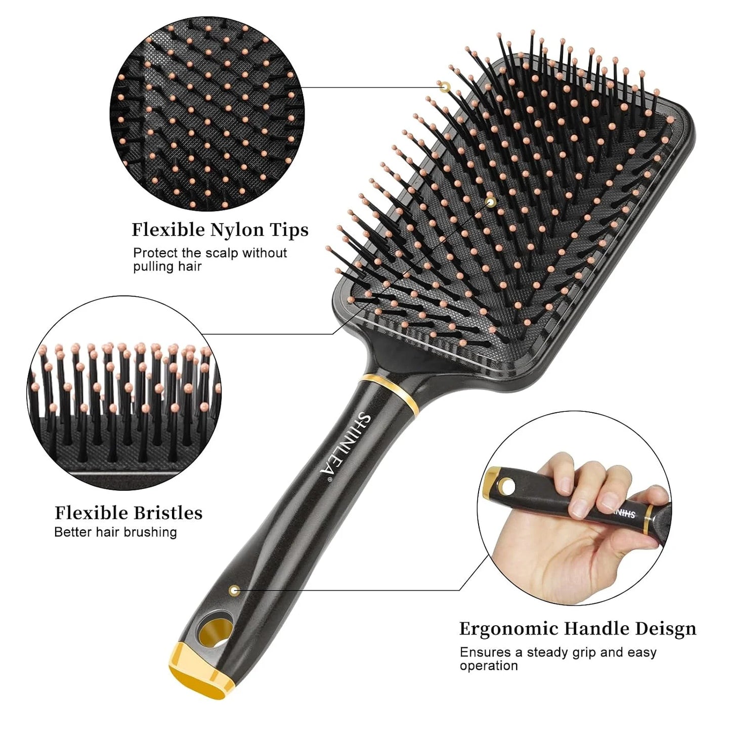 SHINLEA Detangling Brush for Curly Hair, Paddle Detangler Brush for Blow Drying, Wet Dry Hair Brush for Thick Wavy Fine Hair, Soft Nylon Bristle Hairbrush for Women Men Kids