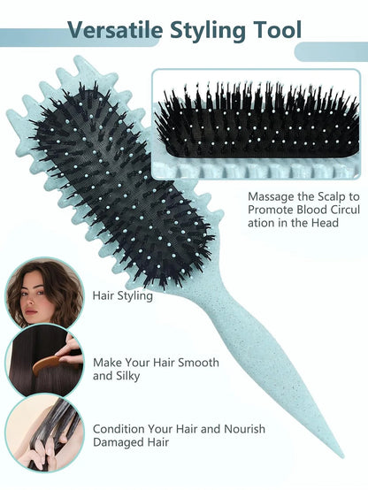 Blue Curl Defining Brush for Curly Hair – Detangling & Styling Brush for Women & Men, Defines 2A to 4C Curls, Reduces Frizz, Perfect for Wet & Dry Hair (Blue)