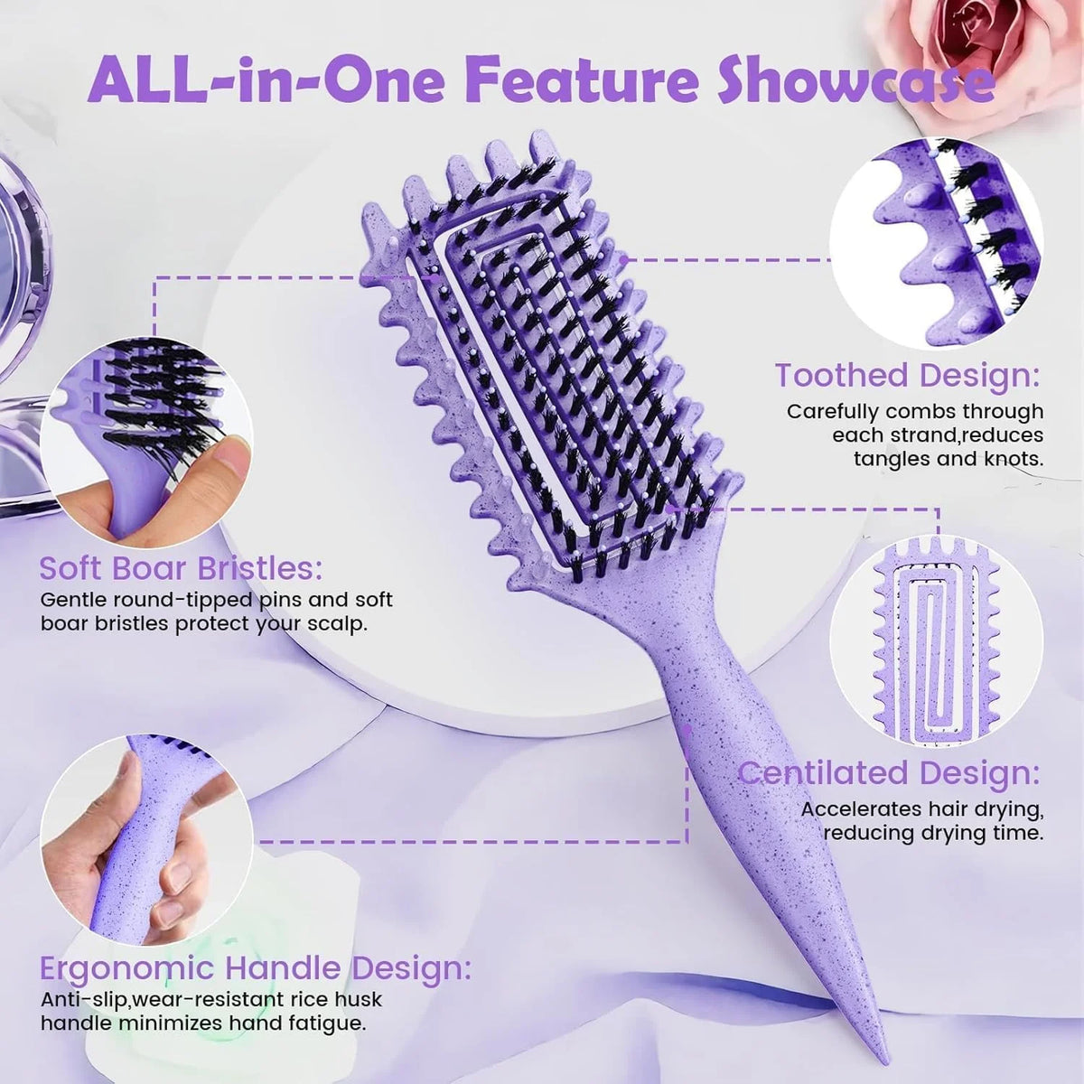 ABOYOY Curl Defining Brush with Side Gear for Curly Hair, Detangling & Styling Brush for Women Men, Lightweight Ergonomic Candy Brush Works on Wet or Dry Hair (Purple)