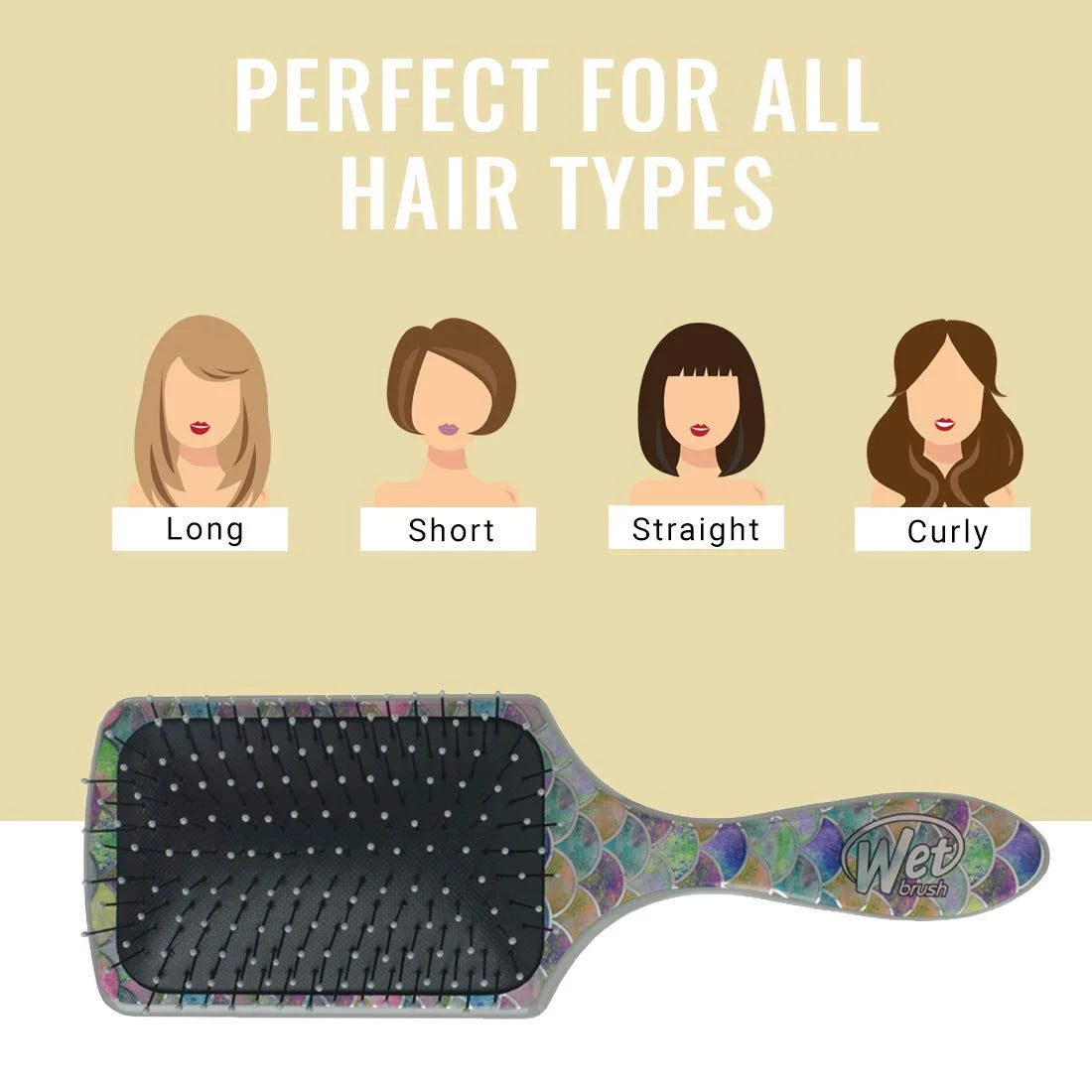 Wet Brush Paddle Detangler Hair Brush, Mermaid Tail - Ultra-Soft IntelliFlex Bristles with AquaVent Design - Spread Hair Treatments Evenly - Pain-Free Hair Brush For Women, Men, Wet And Dry Hair