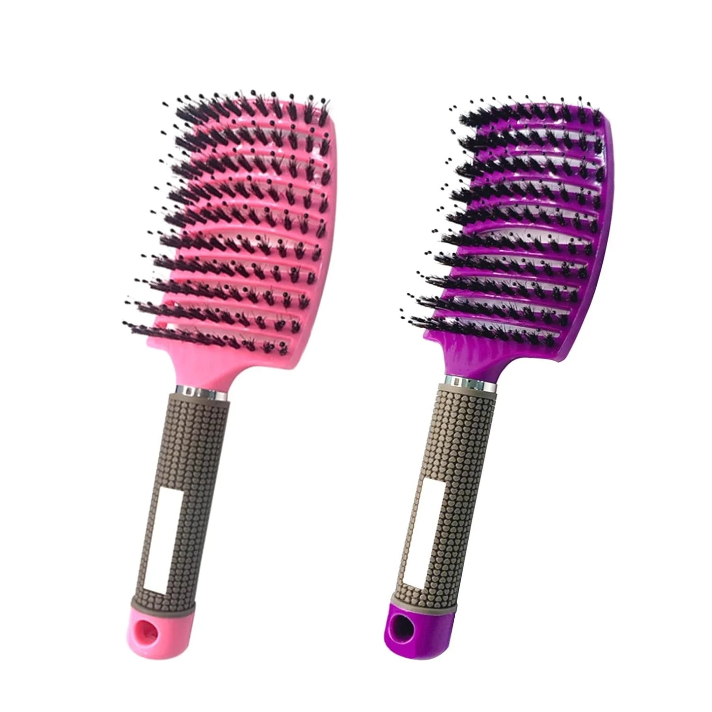 2 PACK Boar Bristle Hair Brush No Pull Curved Vented Hair Brushes Detangler Brush Fast Blow Drying Hair Brush for Kids Men Women Wet Dry Long Thin Thick Curly Tangled Hair (pink+green)