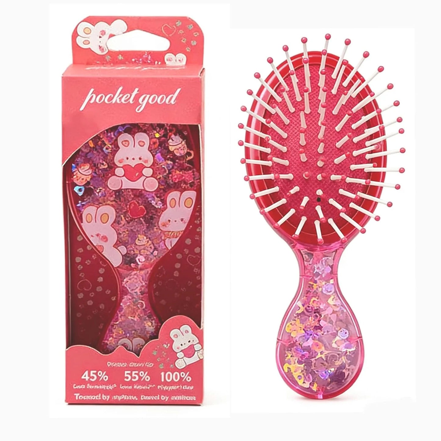 Mini Wet Hair Brush,Glitter Detangling Brush Gifts For Women Girls Kids Toddler Small Cute Hair Brushes Travel Shower Massage HairBrush with Air Cushion for Dry,Wet Hair (Pink)