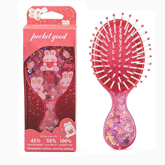 Mini Wet Hair Brush,Glitter Detangling Brush Gifts For Women Girls Kids Toddler Small Cute Hair Brushes Travel Shower Massage HairBrush with Air Cushion for Dry,Wet Hair (Pink)