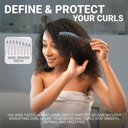 Janeke J-Brush Detangling Comb for Curly and Wavy Hair – Wide Tooth J-Shape Brush for Wet and Dry Use – Anti-Frizz, Lightweight and Gentle on Scalp – Made in Italy Professional Styling Tool (Black)