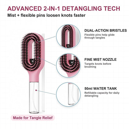 Hair Brush with Water Spray, 2-in-1 Misting Detangler for Curly Hair
