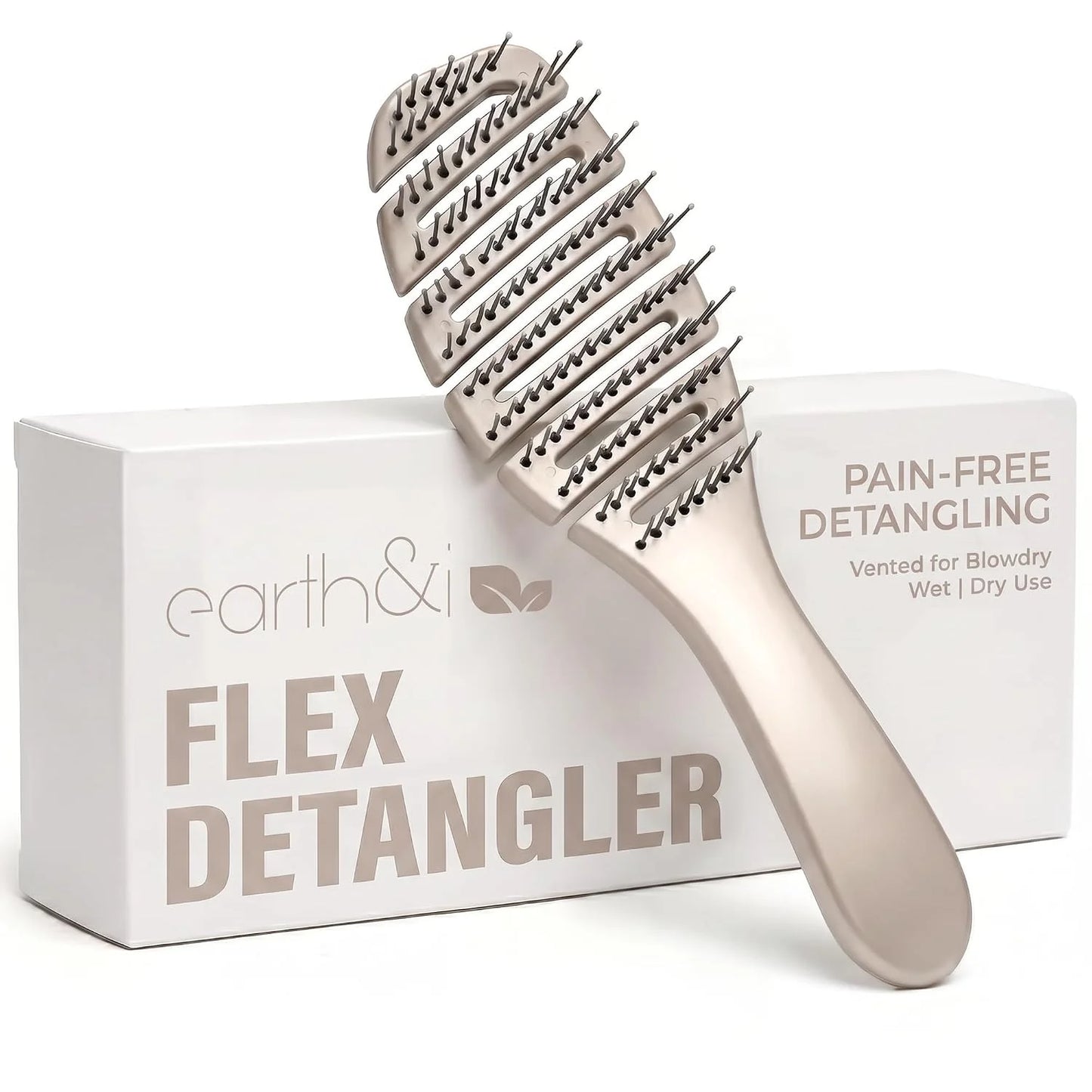Earth & I Pain-Free Flex Detangler: Wet/Dry Curly Hair Brush, Teal Blue