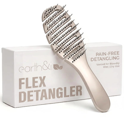 Earth & I Pain-Free Flex Detangler: Wet/Dry Curly Hair Brush, Teal Blue