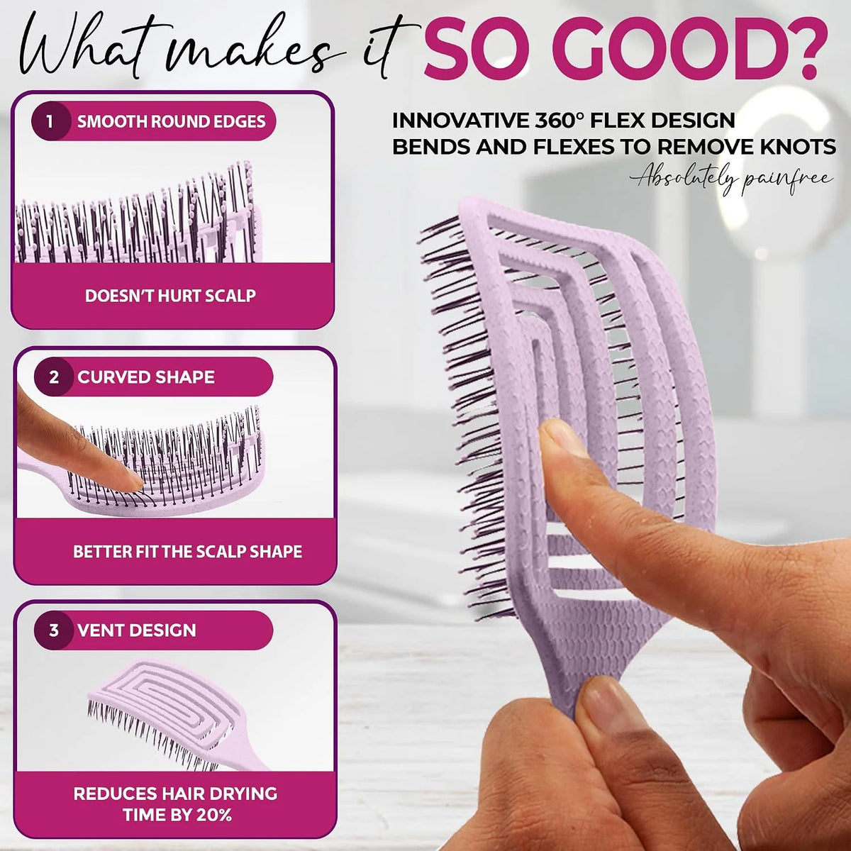 Fiora Naturals Detangler Brush for Wet and Dry Hair, Soft Detangling Brush