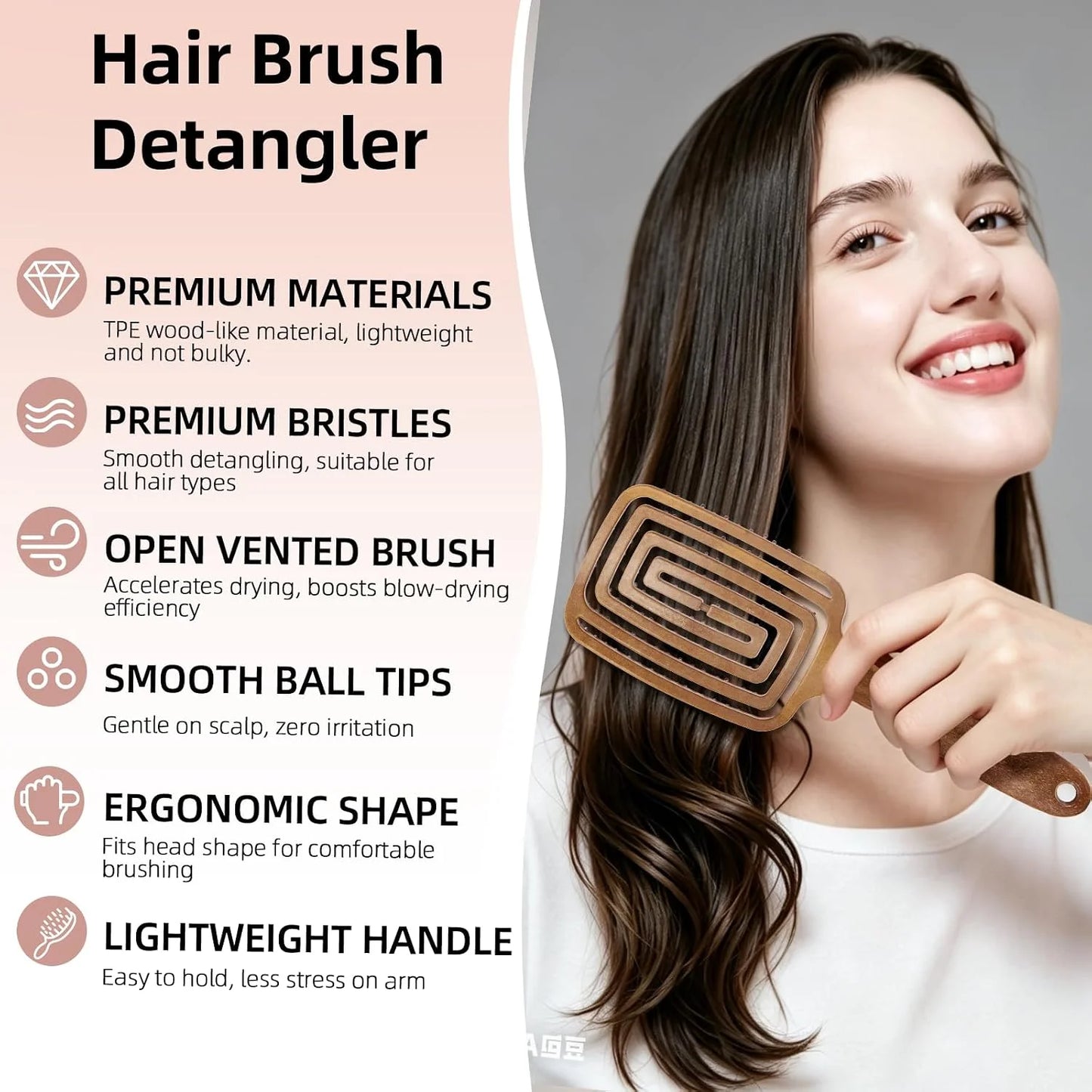 Hair Brush Detangler - Curved Vented Detangling Hair Brush for Women Men, Paddle Brush for Curly Straight Hair, Wet and Dry Styling, Faster Blow Drying