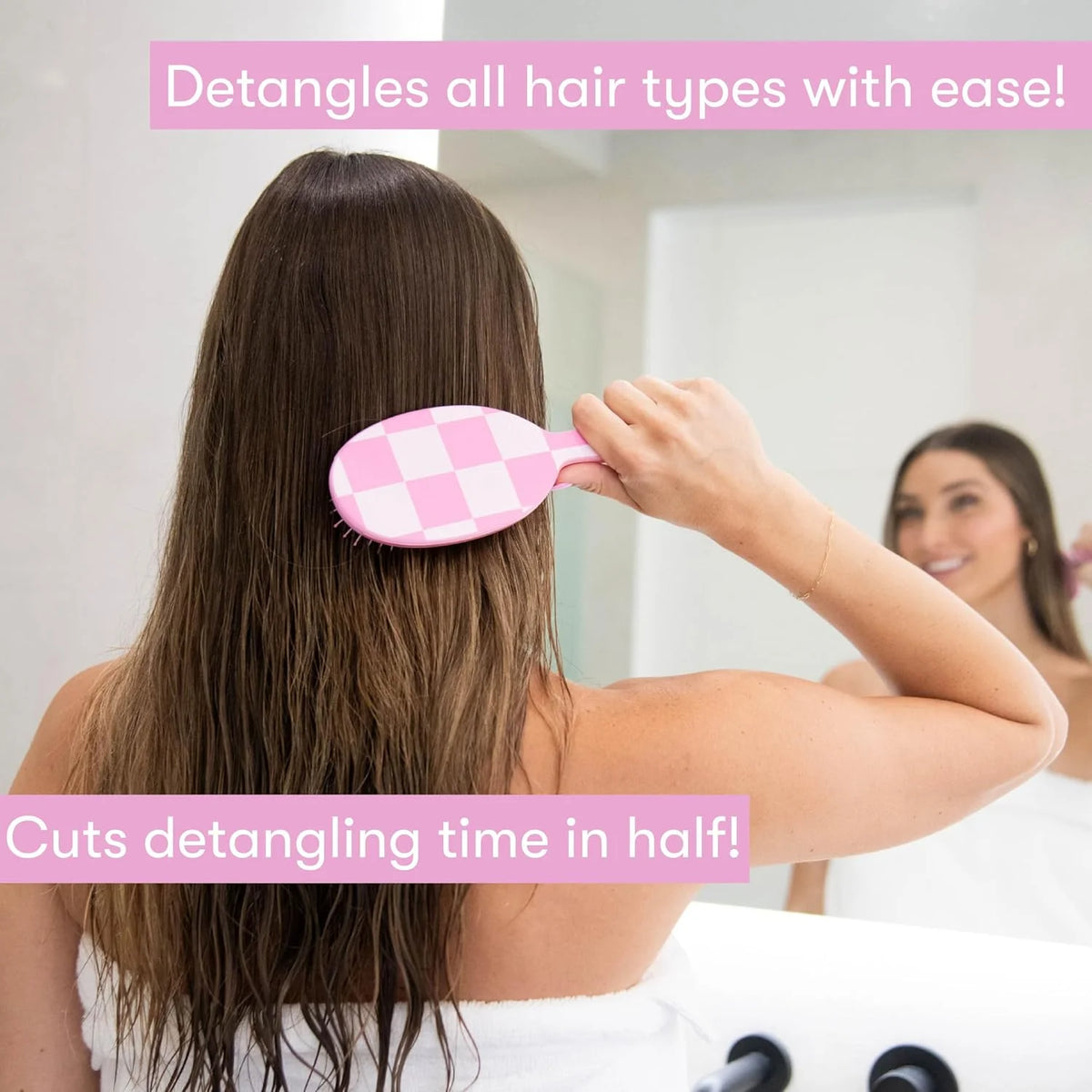 FRAMAR Checkered Hair Brush Detangler, Wet Hair Brushes For Women – Pink