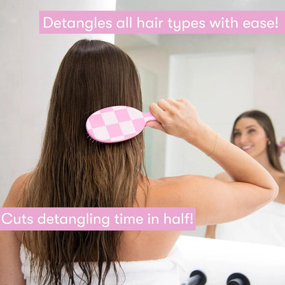 FRAMAR Checkered Hair Brush Detangler, Wet Hair Brushes For Women – Pink