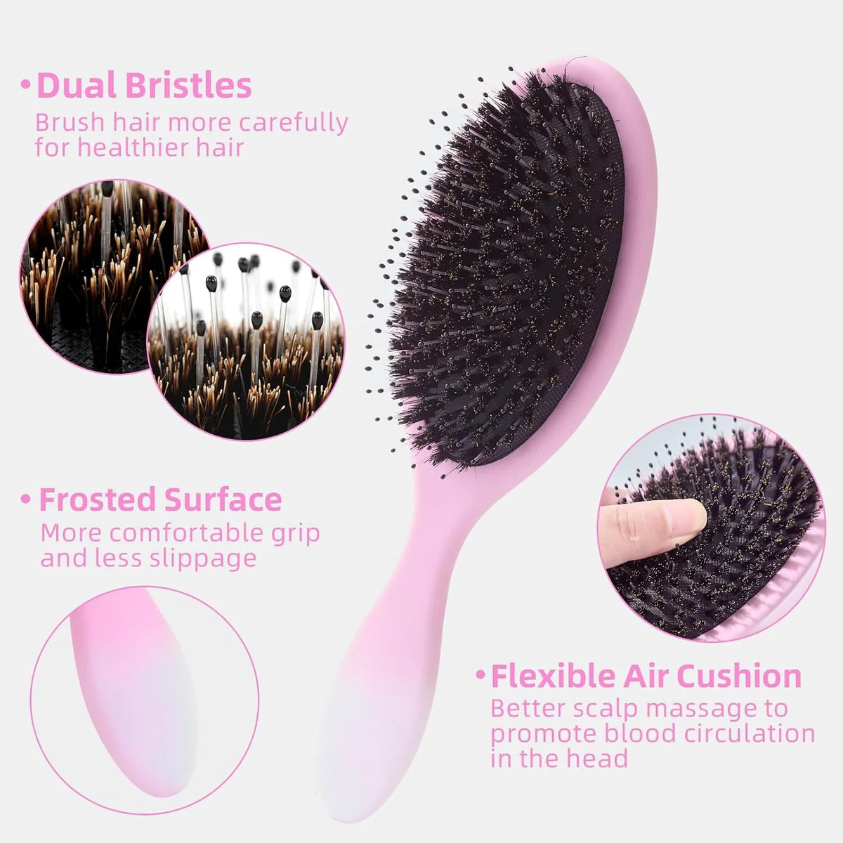 Boar Bristles Hair Brush for Women and Men, Detangling Hair Brush for Smoothing Massage Add Shine, Nylon&Boar Bristles Detangler brush for Hair Healthy (1 Pack-MintGreen)