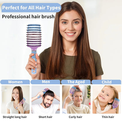 HIPPIH Boar Bristle Hair Brush Set of 2, Detangling Smoothing for Wet & Dry