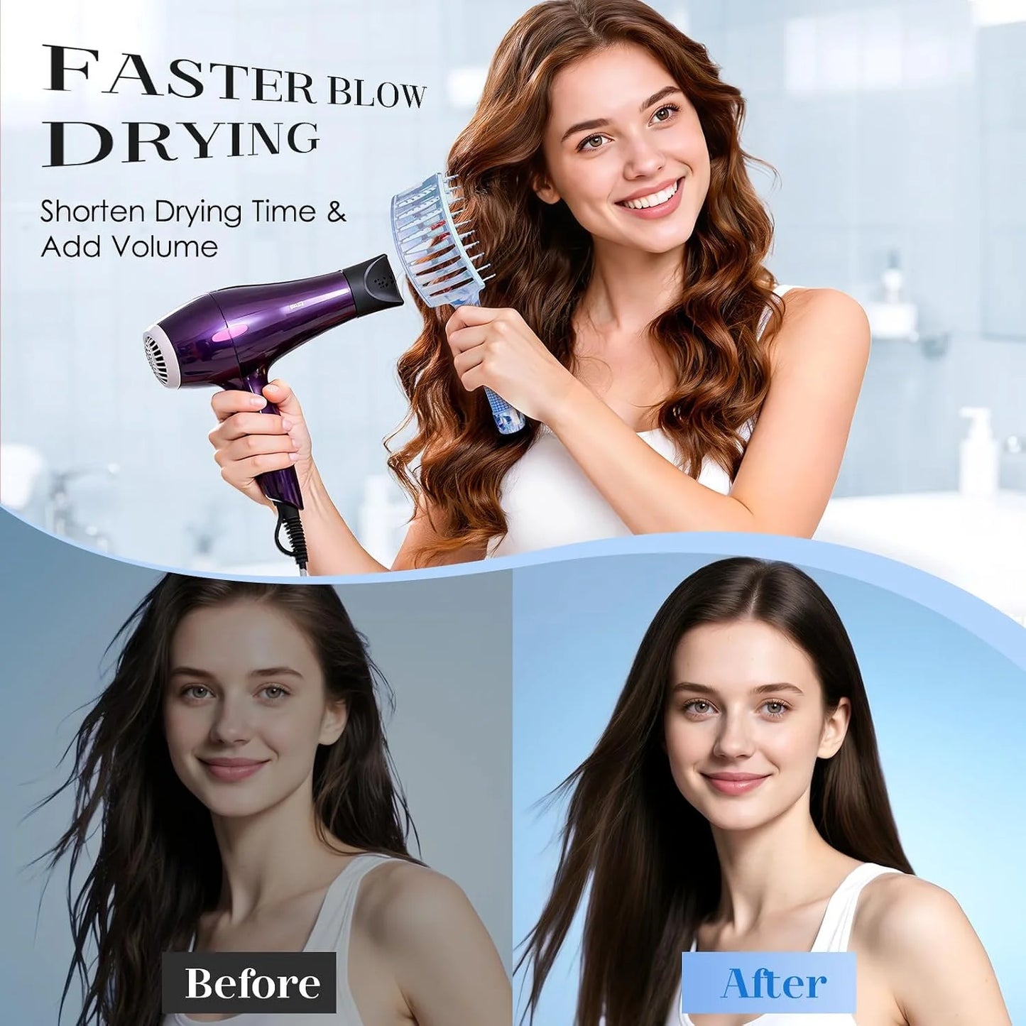 Boar Bristle Hair Brush Curved Vented Detangler Brush Faster Blow Drying, Paddle Detangling Brush for Women Men Kids Wet Dry Long Curly Thick Straight Hair, Make Hair Shiny and Healthier(Purple+Green)