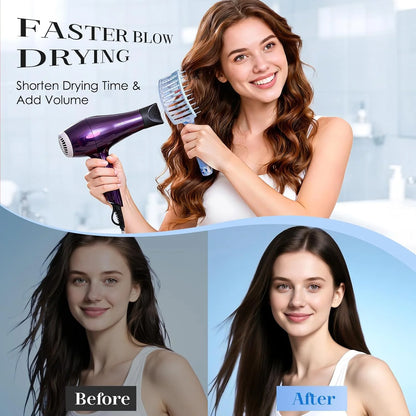 Boar Bristle Hair Brush Curved Vented Detangler Brush Faster Blow Drying, Paddle Detangling Brush for Women Men Kids Wet Dry Long Curly Thick Straight Hair, Make Hair Shiny and Healthier(Purple+Green)