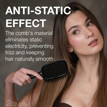Janeke J-Brush Detangling Comb for Curly and Wavy Hair – Wide Tooth J-Shape Brush for Wet and Dry Use – Anti-Frizz, Lightweight and Gentle on Scalp – Made in Italy Professional Styling Tool (Black)