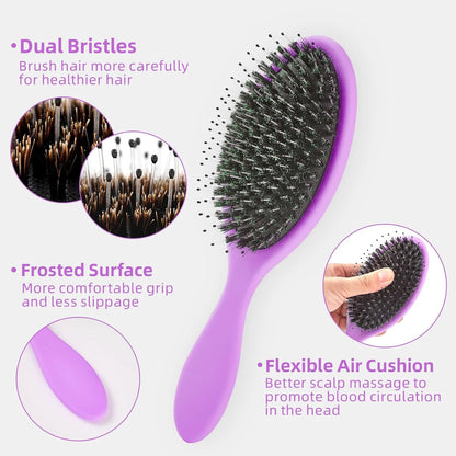 Boar Bristles Hair Brush for Women and Men, Detangling Hair Brush for Smoothing Massage Add Shine, Nylon&Boar Bristles Detangler brush for Hair Healthy (1 Pack-MintGreen)