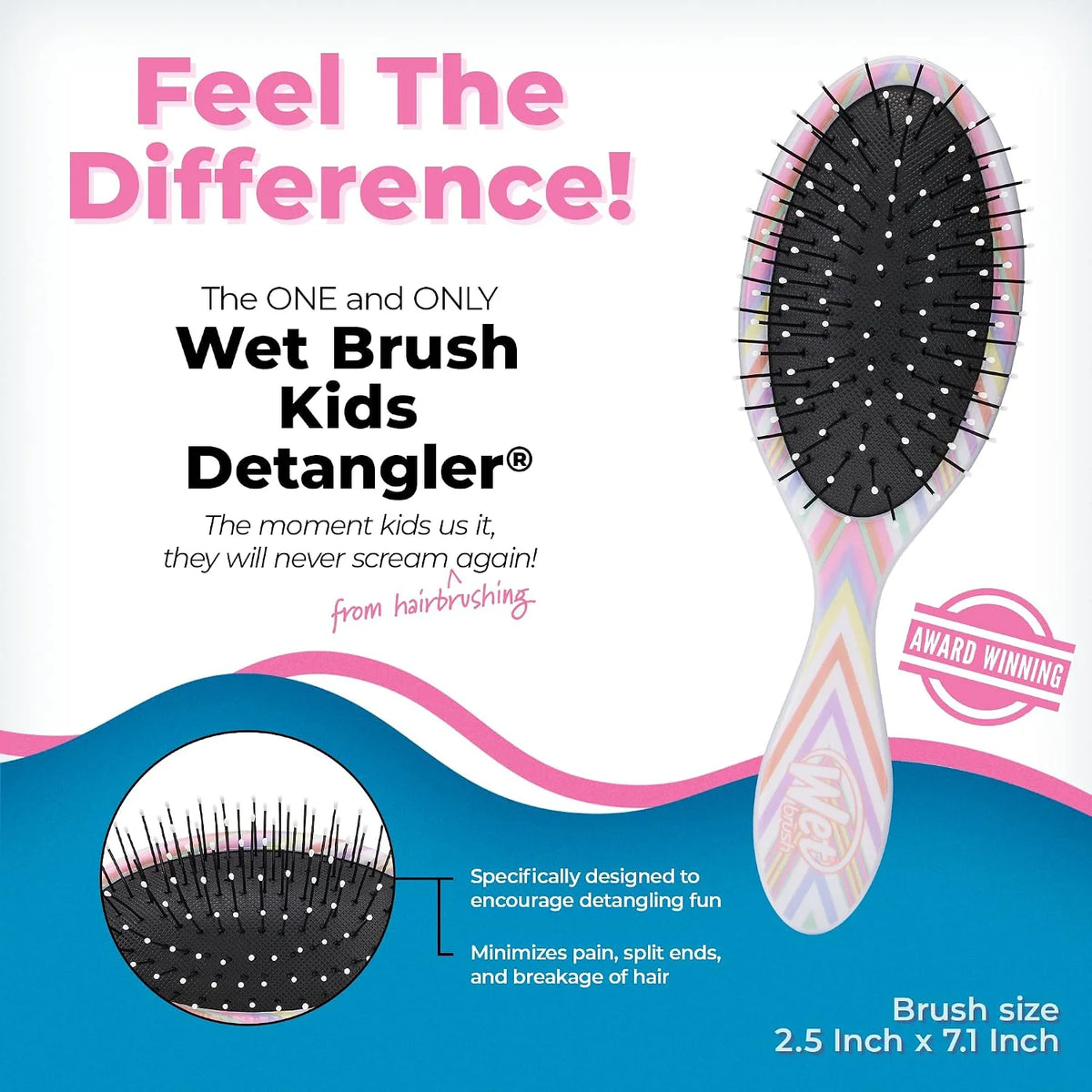 Wet Brush Kids Detangler Hair Brushes - Chevron - Midi Detangling Brush with Ultra-Soft IntelliFlex Bristles Glide Through Tangles with Ease - Pain-Free Comb for All Hair Types