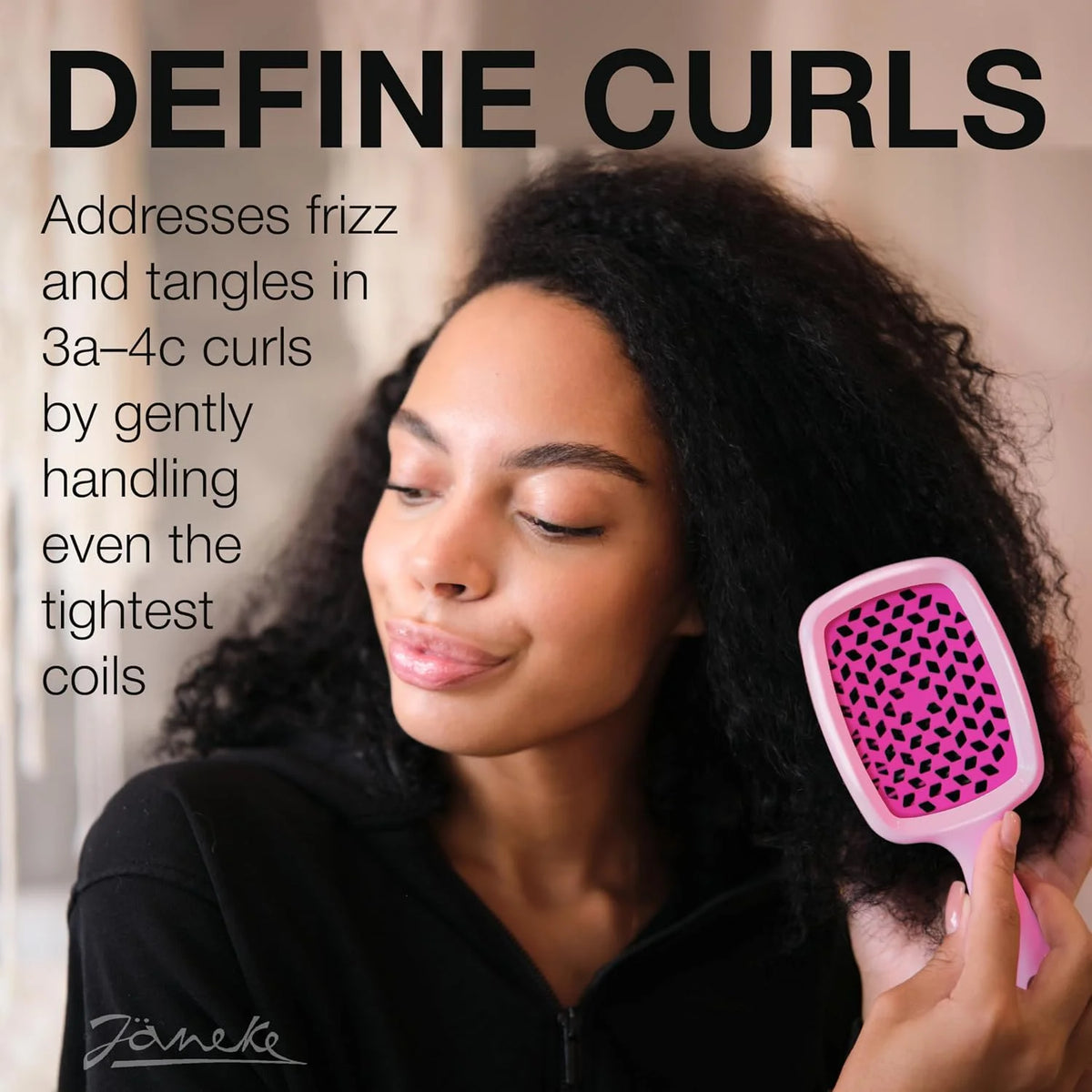 Janeke J-Brush Detangling Comb for Curly and Wavy Hair – Wide Tooth J-Shape Brush for Wet and Dry Use – Anti-Frizz, Lightweight and Gentle on Scalp – Made in Italy Professional Styling Tool (Black)