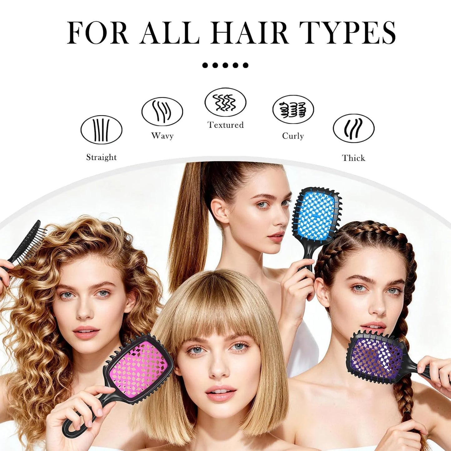 2-Pack Vented Detangling Hair Brush for Wet and Dry Hair, Pink and Purple