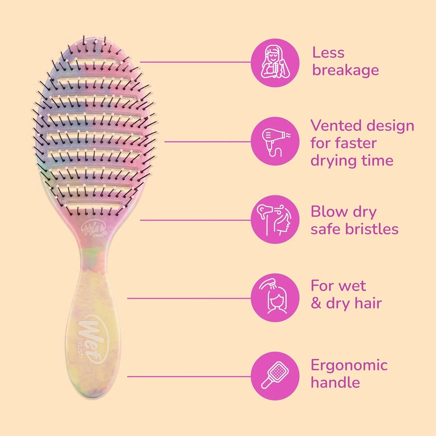 Wet Brush Speed Dry Hair Brush, Orange Crush (Summer Quencher) - Vented Design & Soft HeatFlex Bristles Are Blow Dry Safe - Ergonomic Handle Manages Tangles - Pain-Free Hair Accessories