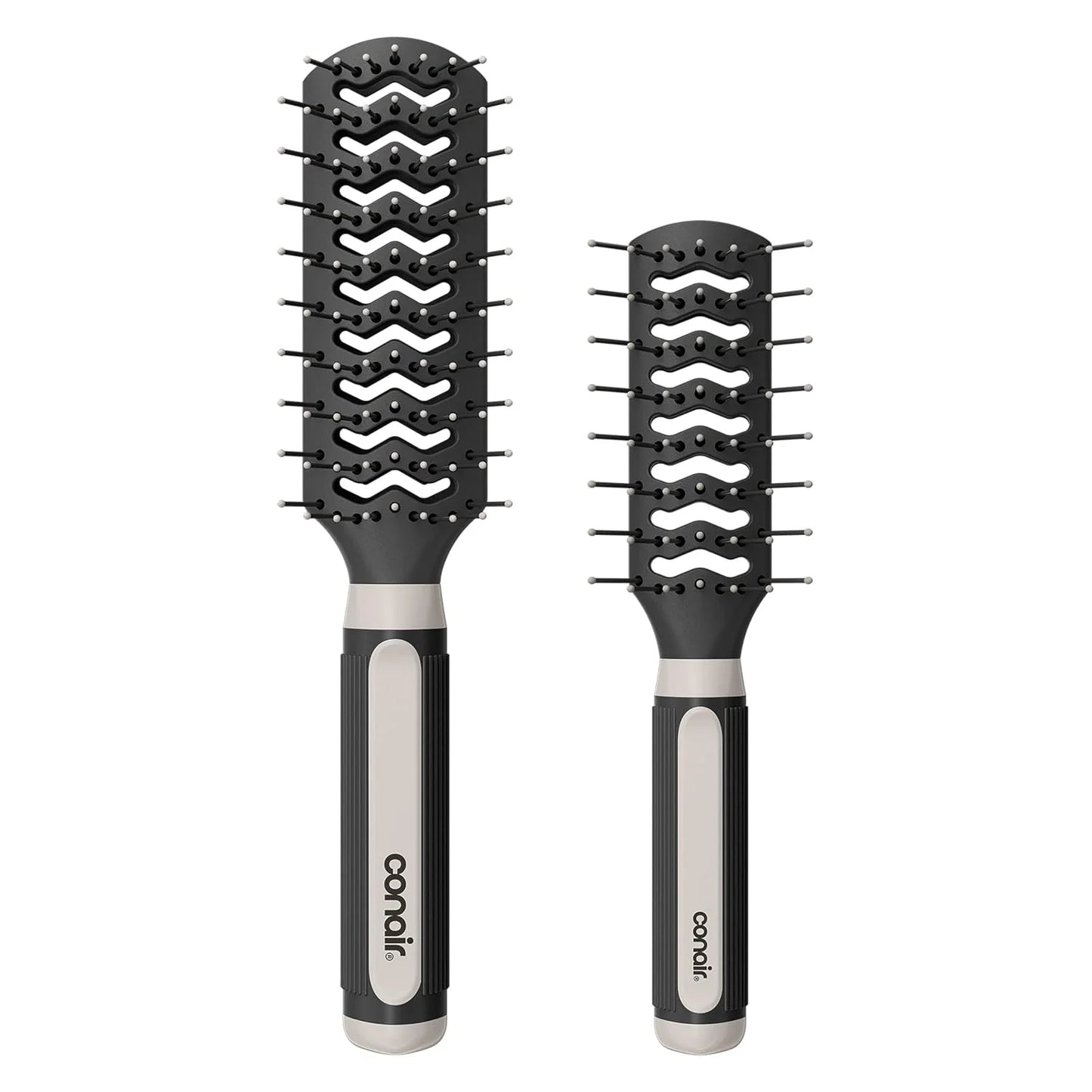 Conair Grip & Lift Vent Hairbrush, Full-Size and Mid-Size Brush Set, Nylon Bristle Hair Brushes for Blowout Styling, Value Pack, Color May Vary