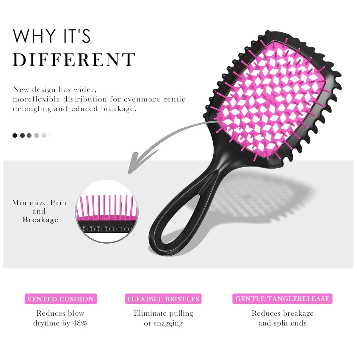 2-Pack Vented Detangling Hair Brush for Wet and Dry Hair, Pink and Purple