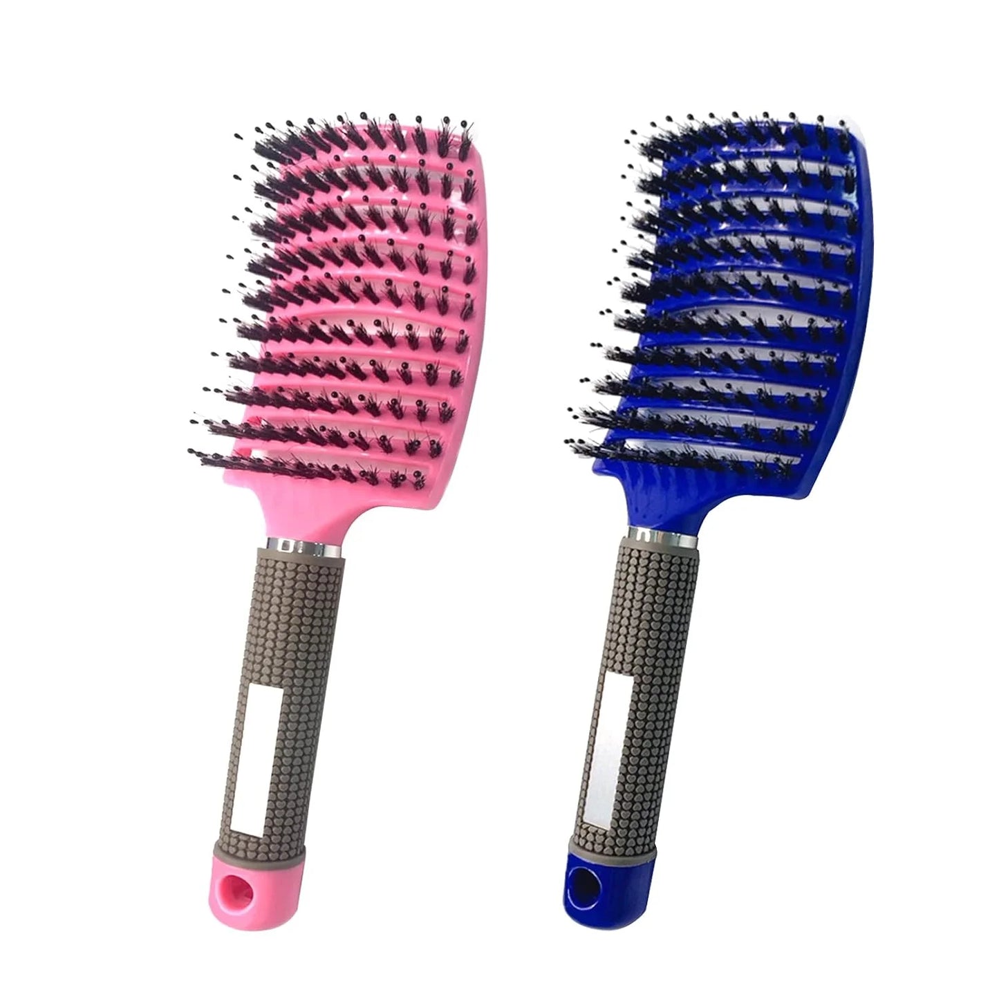 2 PACK Boar Bristle Hair Brush No Pull Curved Vented Hair Brushes Detangler Brush Fast Blow Drying Hair Brush for Kids Men Women Wet Dry Long Thin Thick Curly Tangled Hair (pink+green)