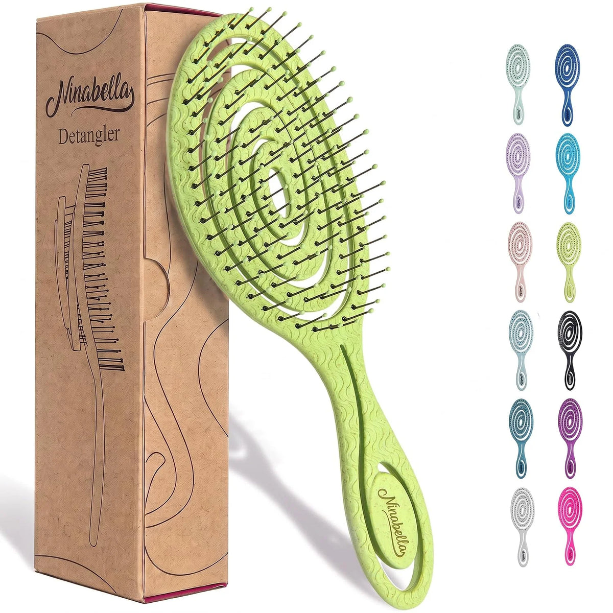 Ninabella Detangler Brush - No Tangle Hair Brush for Women, Fine, Thick and Long Hair - Hairbrush for Wet and Dry Hair, Gentle on the Scalp - Light Blue