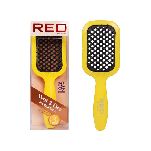 RED by Kiss Dry Vent Heat-Resistant Hair Brush, Detangling Fast Blow Drying for Wet Dry Curly Thick Straight Hair, Vented Detangler for Women Men Children Kids (Yellow)