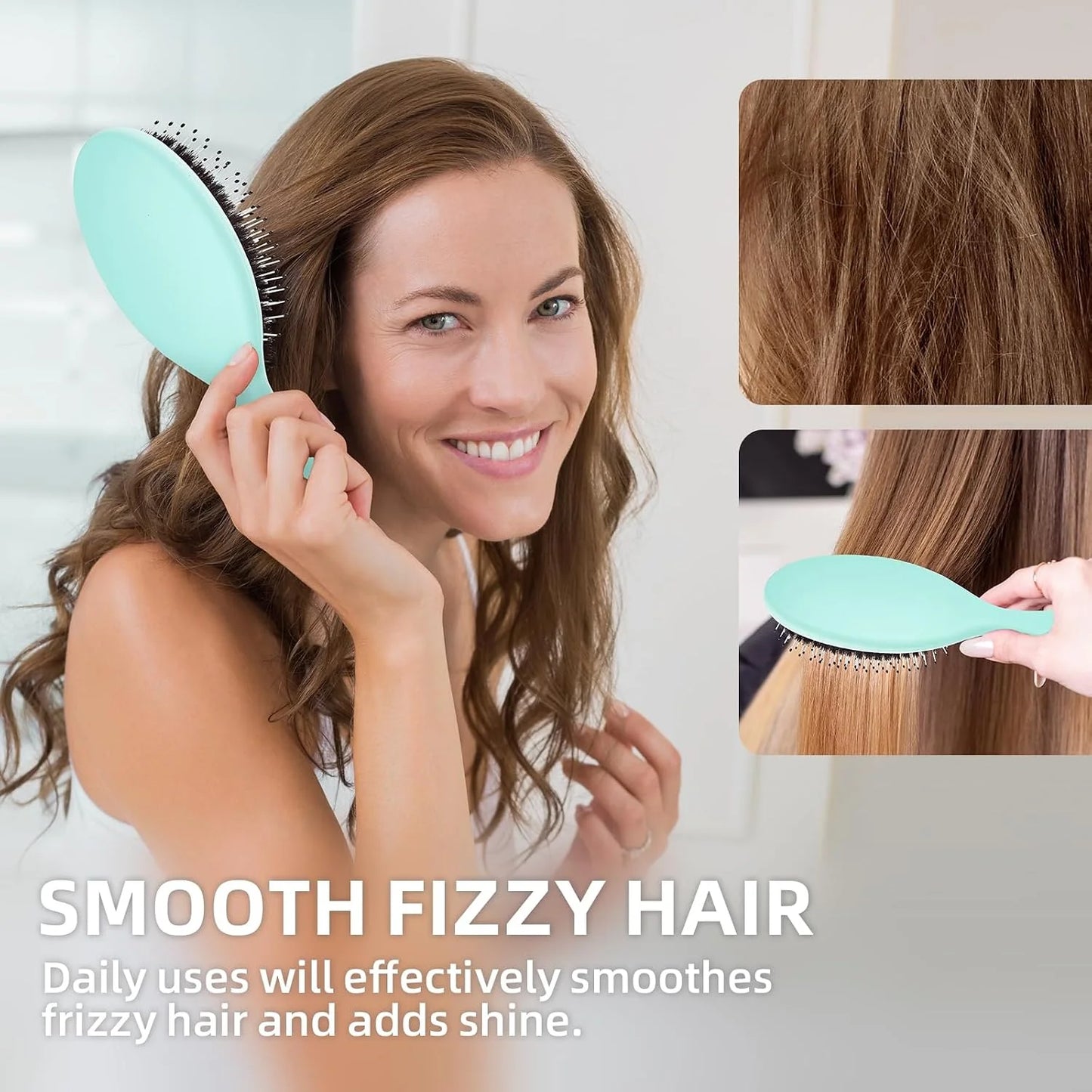 Boar Bristles Hair Brush for Women and Men, Detangling Hair Brush for Smoothing Massage Add Shine, Nylon&Boar Bristles Detangler brush for Hair Healthy (1 Pack-MintGreen)